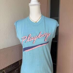 70s Rare Playboy Sleeveless Womens Graphic Top Screen Stars
